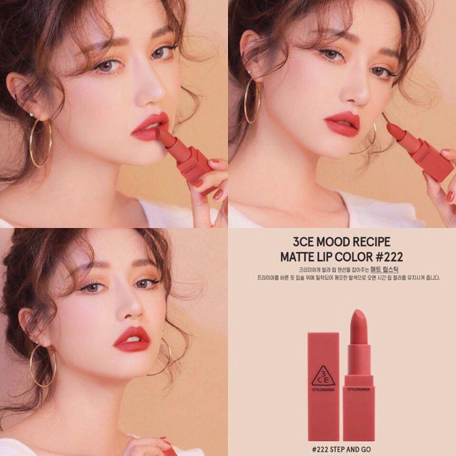 Son lì 3CE Mood Recipe Matte Lip Color #222 Step And Go - Đỏ Đất