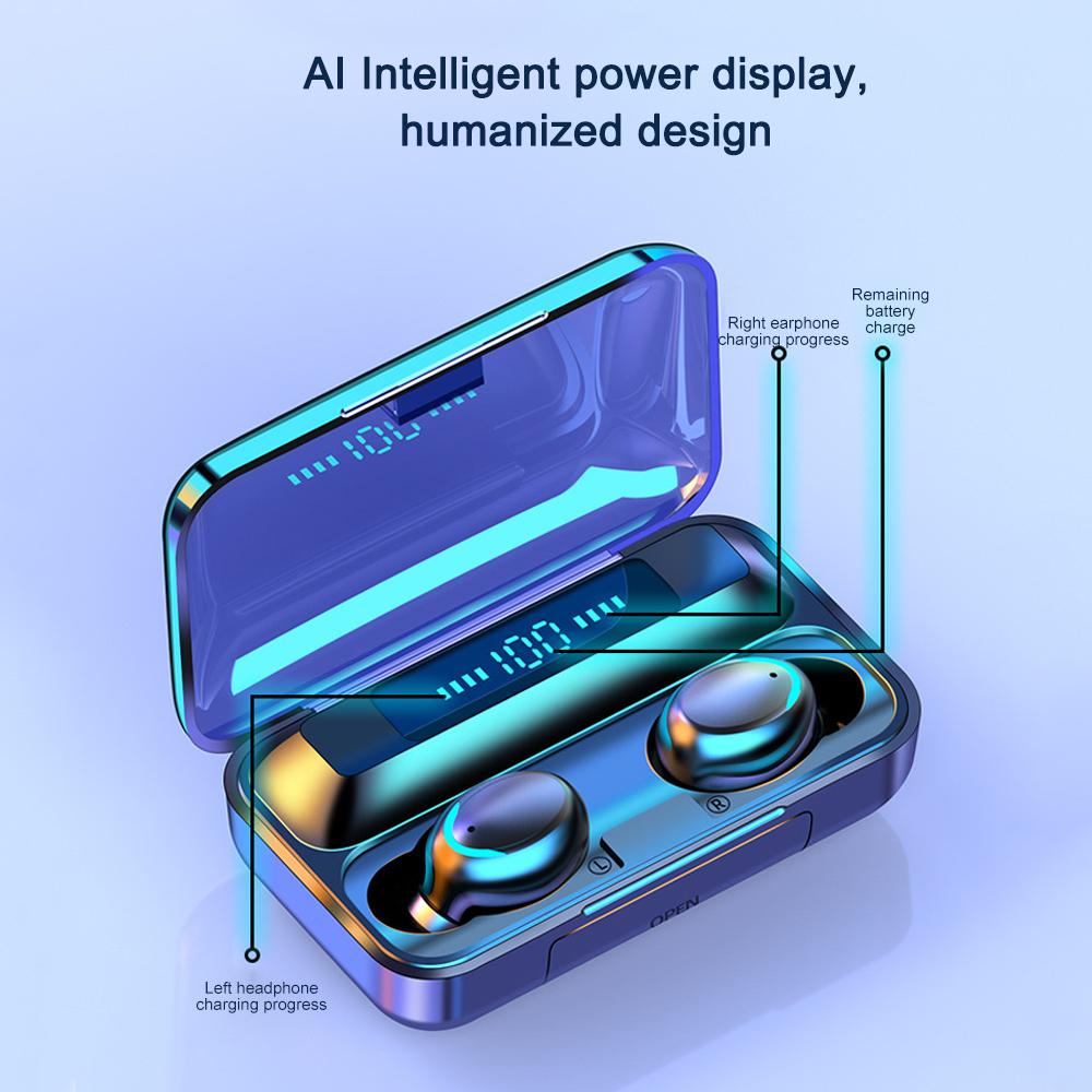 F9 TWS Chống Nước Không Dây Tai Nghe 9D Sâu Bluetooth Âm Thanh Tai Nghe 5.0 Loại Bỏ Tiếng Ồn Tai Nghe Thể Thao Điều Khiển Cảm Ứng