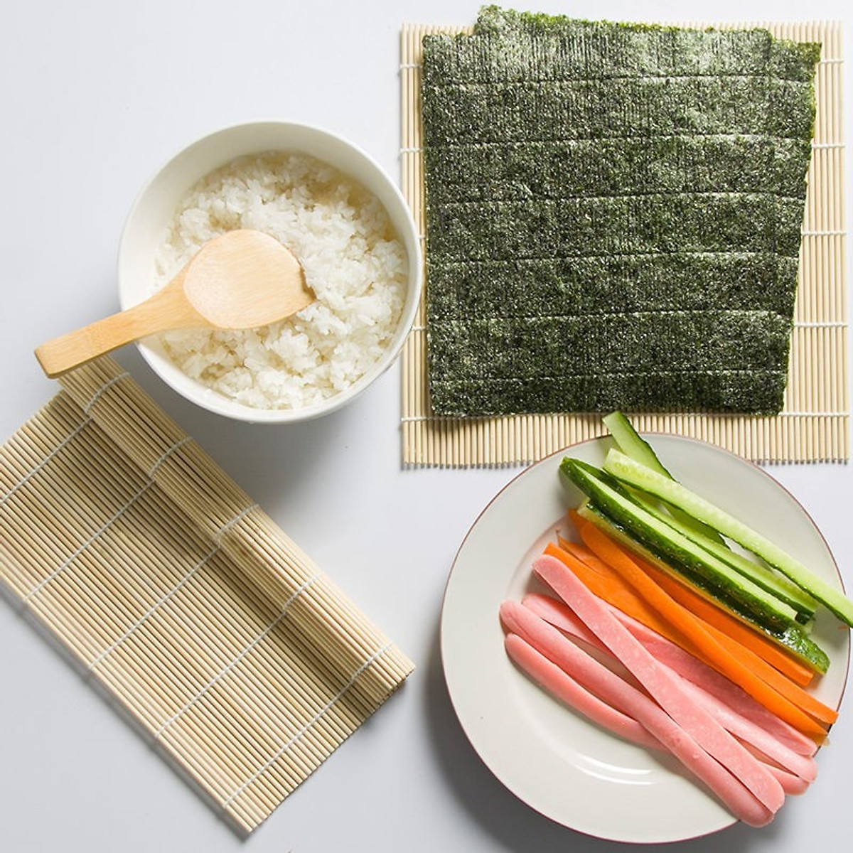 Combo Mành tre làm cơm cuộn, sushi, kimbap + Rong biển cuốn Hàn Quốc (Tặng hồng trà sữa)