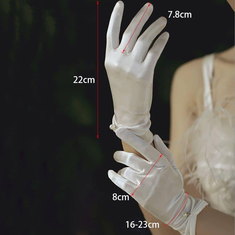 Găng tay lụa bóng sang trọng màu trắng cho Cô dâu và Dạ hội, đi tiệc, sự kiện, lễ hội, chụp ảnh MS: 43246