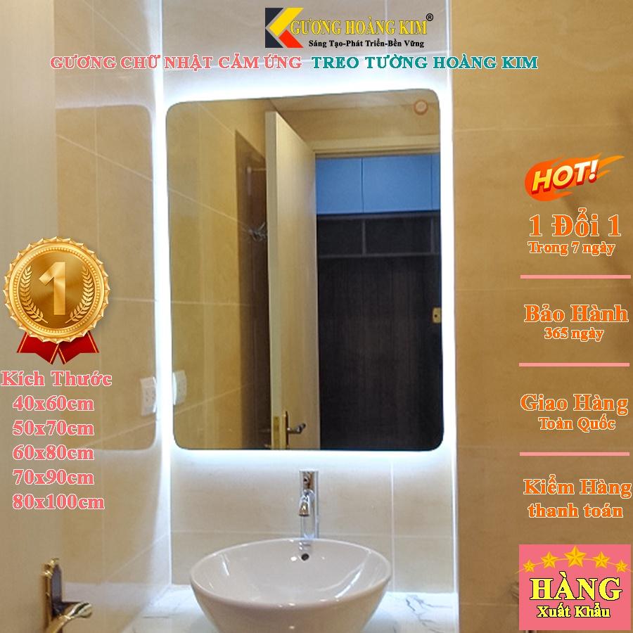 Gương chữ nhật cảm ứng có đèn led nhà tắm phòng wc cao cấp thông minh treo tường bàn trang điểm makeup kích thước 40x60cm và 50x70cm guonghoangkim mã hk-3012