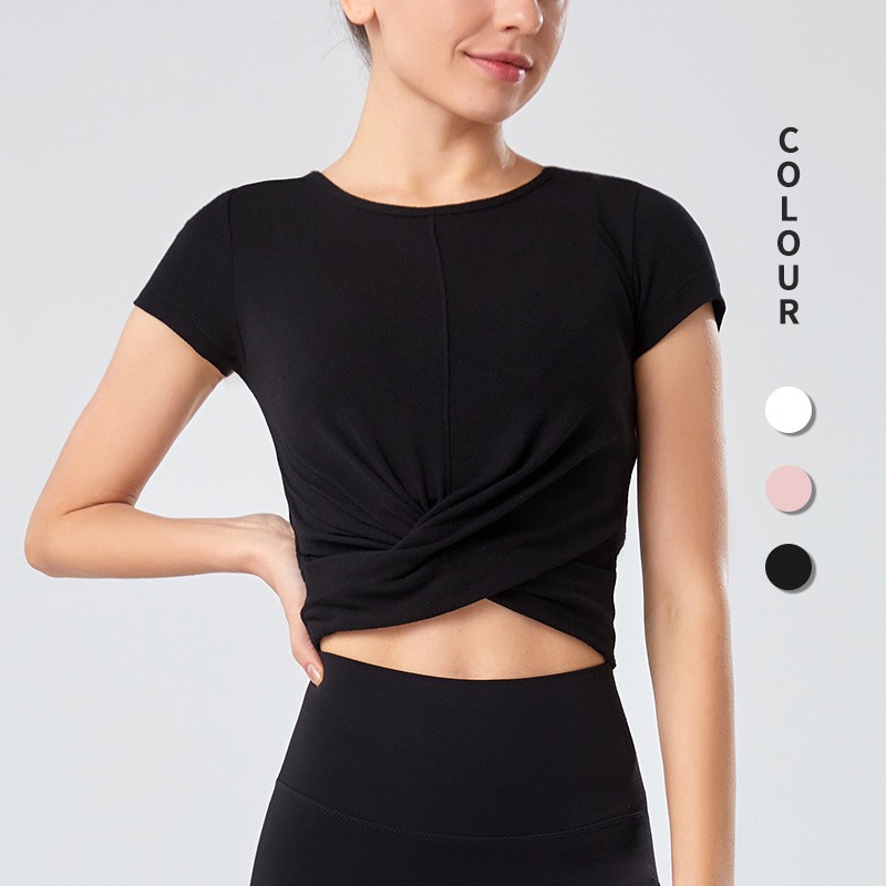 Áo croptop chéo bụng  tập Gym, tập yoga PYMSPORT - PYMAT037 3 màu đen - trắng - hồng