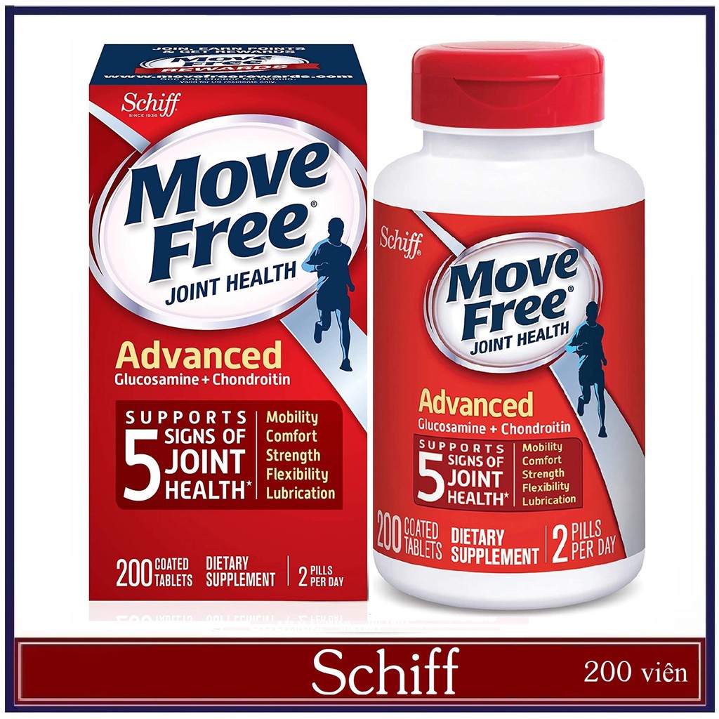 Glucosamine Mỹ Schiff Move Free Joint Health Advanced Glucosamine + Chondroitin - Giảm các triệu chứng đau nhức xương khớp hiệu quả - Massel Official -200 Viên