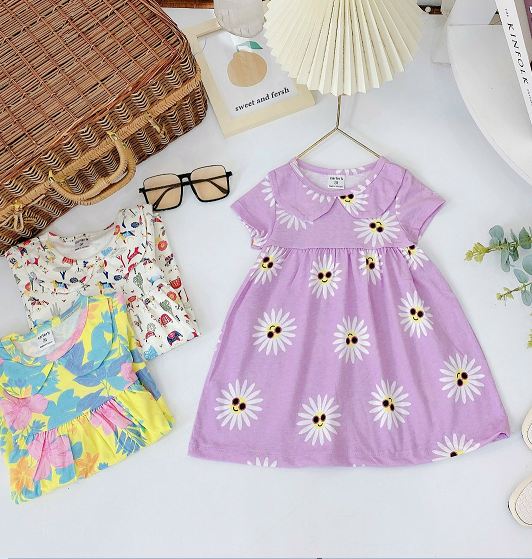 Đầm váy babydoll cho bé gái mặc nhà size 6-18kg chất cotton mềm mát