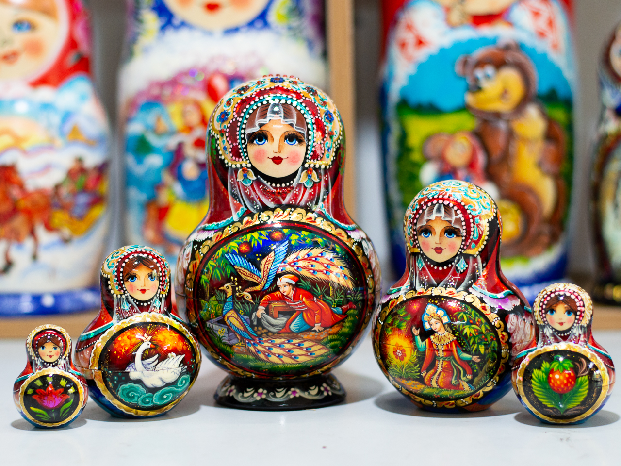 BỘ BÚP BÊ NGA MATRYOSHKA 5 LỚP CAO 16CM CAO CẤP HOA VĂN &quot;CHUYỆN CỔ TÍCH PUSHKIN&quot; CỰC ĐẸP VÀ SANG TRỌNG