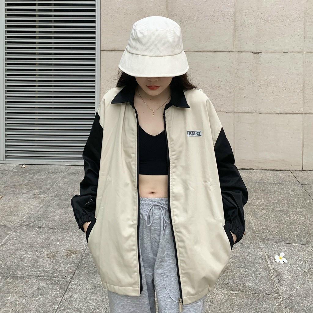 Áo Khoác Kaki Kiểu Sơ Mi Unisex Quốc Dân Chữ BMO Cổ Bẻ Tay Phối Lắp Răng Màu Đen,Kem ,Xám,Xanh - Nam Nữ Cặp Đôi Học Sinh