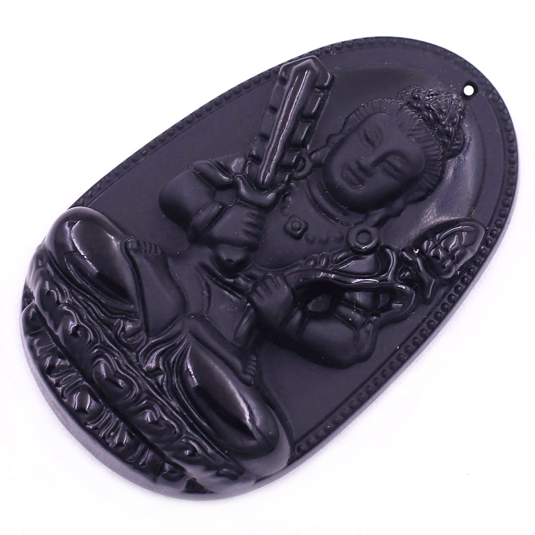 Mặt Phật Hư không tạng thạch anh đen 3.6 cm kèm vòng cổ dây dù đen - mặt dây chuyền size M, Mặt Phật bản mệnh
