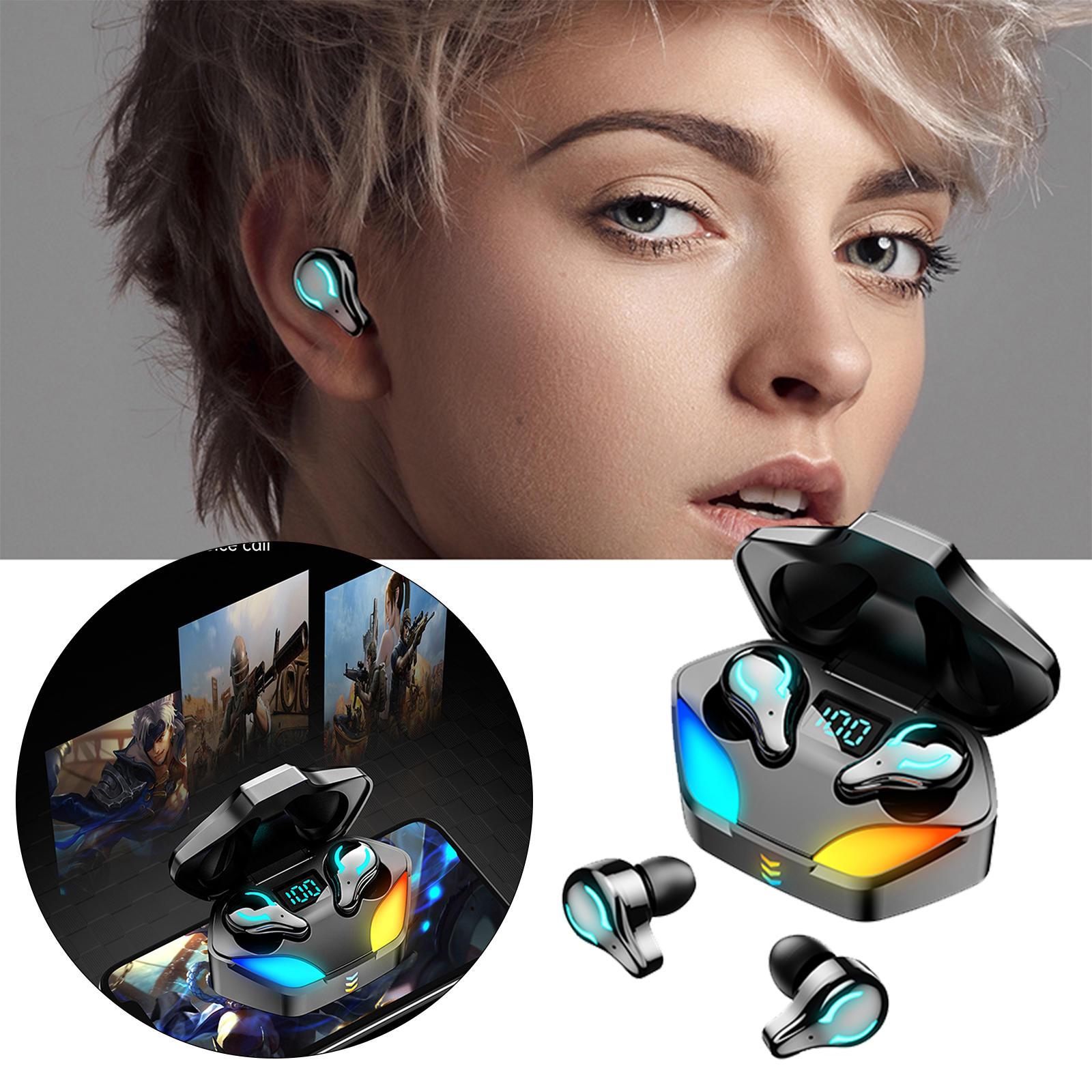 Bluetooth Gaming Wireless Earbuds LED Digital Display for Sport Black