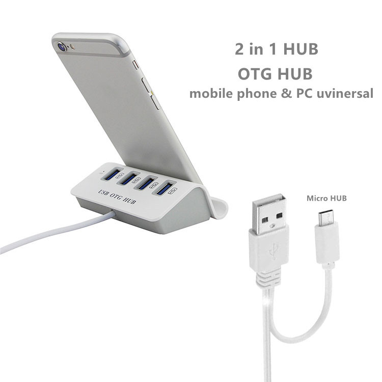 Bộ chia 4 cổng USB OTG - HUB OTG kết nối bàn phím chuột với điện thoại chơi game pubg, ff, tốc chiến, minecraft kiêm giá đỡ điện thoại