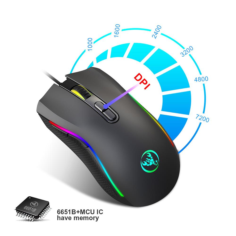 HXSJ Colorful Luminous Gaming Mouse Wired Mouse Six Adjustable DPI Macro Definition Programmable RGB Gaming Mouse A869