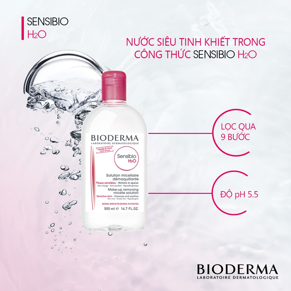 Nước Tẩy Trang Cho Da Nhạy Cảm BIODERMA Sensibio H2O 100ml + Tặng 1 gói sữa rửa mặt thải độc Super Vegitoks Cleanser 3ml