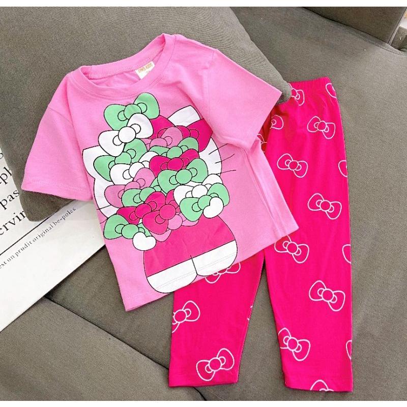 Bộ tay ngắn quần dài thun cotton in hình siêu đẹp cho bé gái từ 10 đến 21 ký - Bộ quần áo trẻ em