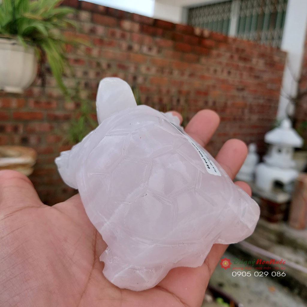 Tượng rùa phong thủy đá thạch anh hồng 9cm - đá Non Nước