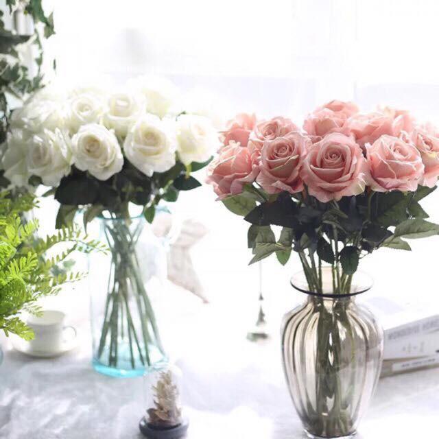 Hoa lụa, hoa hồng nhung cao cấp (cành 1 bông)