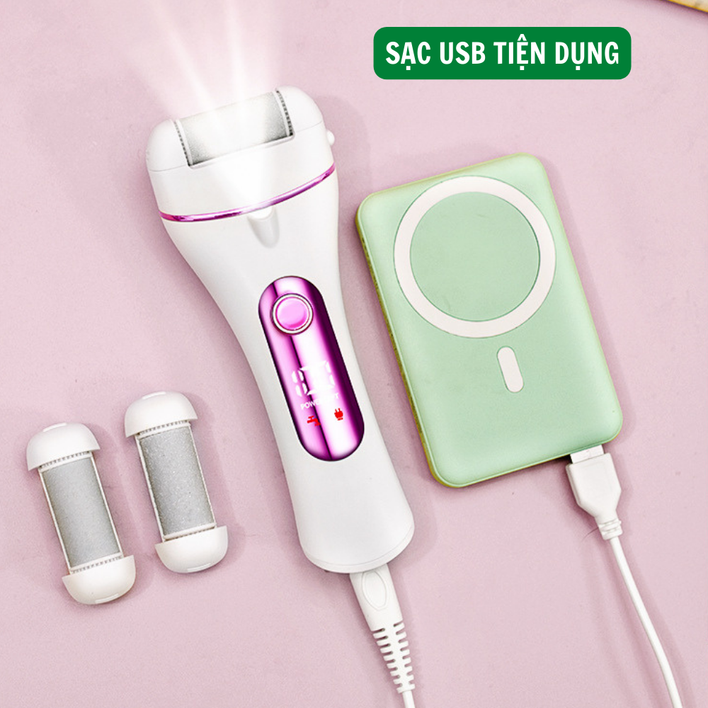 Máy chà gót chân cao cấp BOORUI-5680 - TẶNG kem dưỡng gót, dụng cụ chà gót 3 đầu mài 2 cấp độ, loại bỏ vết chai tẩy tế bào da chết, sạc pin tự động