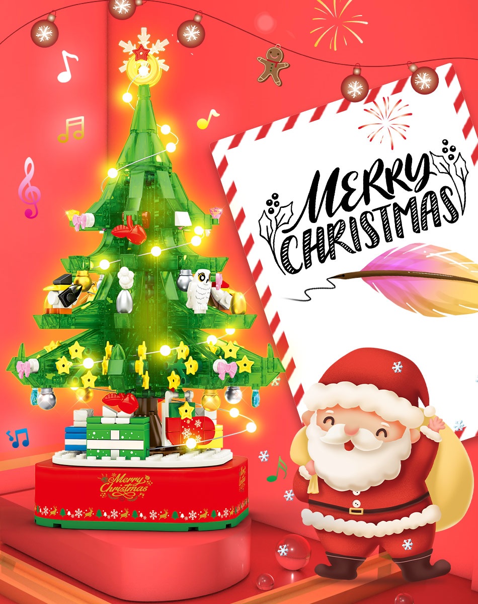 Đồ Chơi Lắp Ráp Xếp Hình Giáng Sinh SEMBO BLOCK Christmas Music Tree – Cây Thông Noel Kèm Đèn và Hộp Phát Nhạc (486 chi tiết)