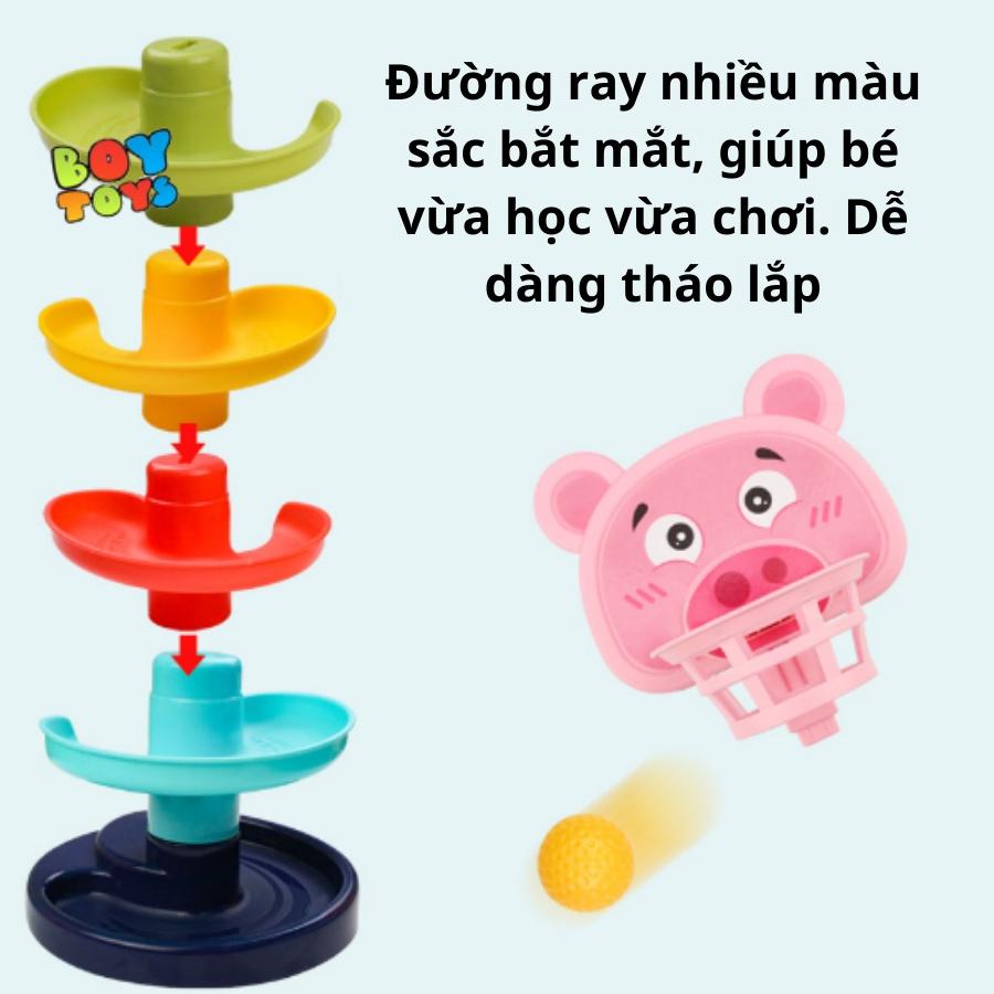 Đồ chơi vận động bóng rổ cầu trượt, cầu trượt thả bóng xoay vòng, tháp bóng lăn nhiều màu sắc thú vị cho bé