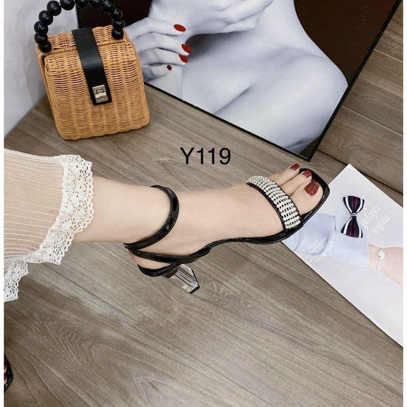 SANDAL DA BÓNG QUAI VIỀN ĐÁ GÓT TRỤ TRONG - 7P