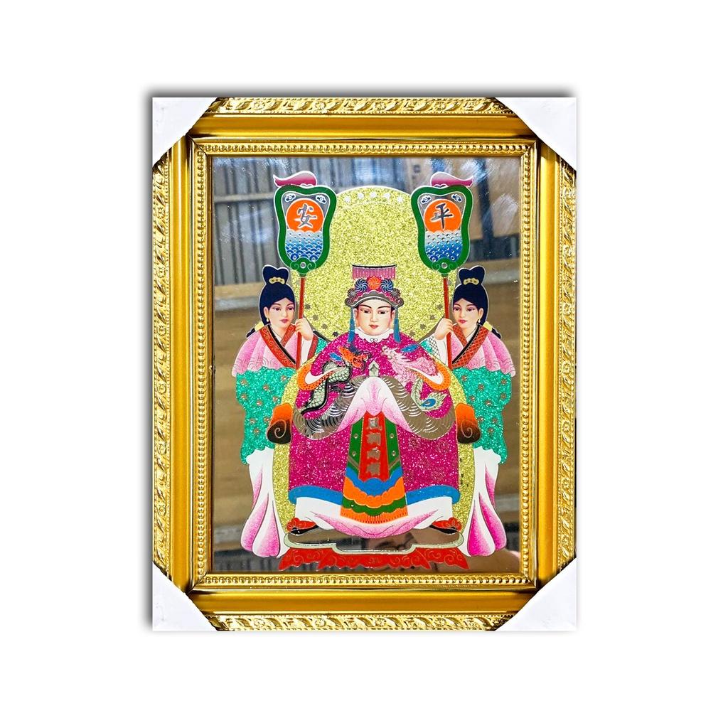 tranh kiếng thờ Mẹ Sanh Mẹ Độ - Bà Thánh Anh La Sát - Nền Gương - Tranh kiếng chạm - Độ mệnh - Khung gỗ và khung nhựa các loại