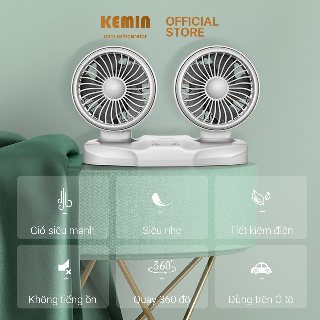 Quạt đôi mini USB KEMIN ST Chính hãng-1 Đa Năng Xoay 360 độ - Để bàn làm việc và ô tô