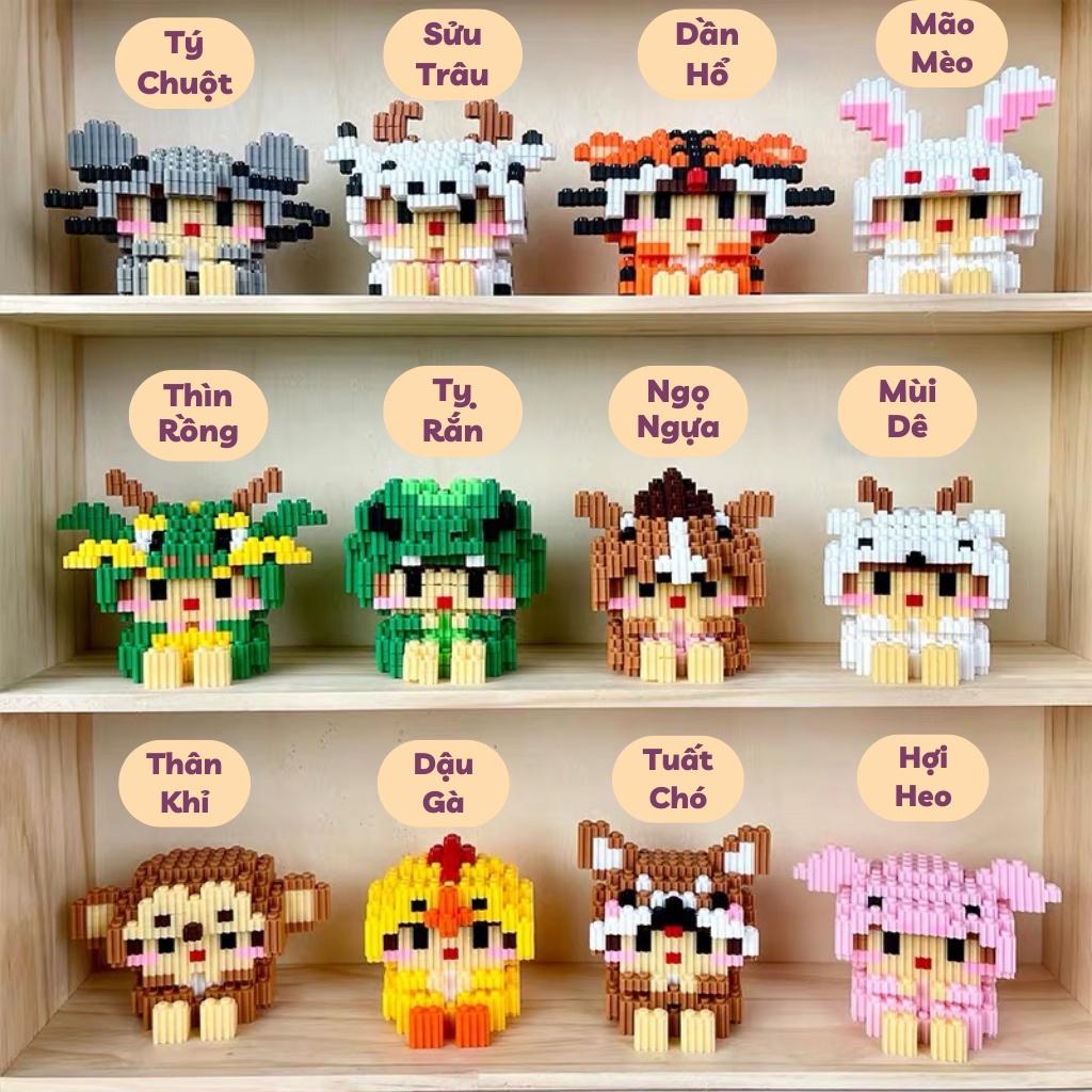 Đồ chơi lắp ráp Mini Blocks - 12 con giáp 3D - cho bé trai và bé gái nhỏ xinh- Hộp Tết 2023