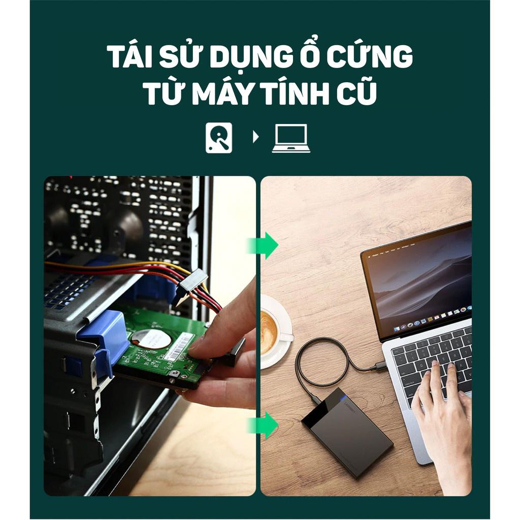 Hộp đựng ổ cứng 2.5 inch SSD, HDD hỗ trợ 6TB,chuẩn SATA UGREEN US221 vỏ nhựa ABS - Hàng chính hãng