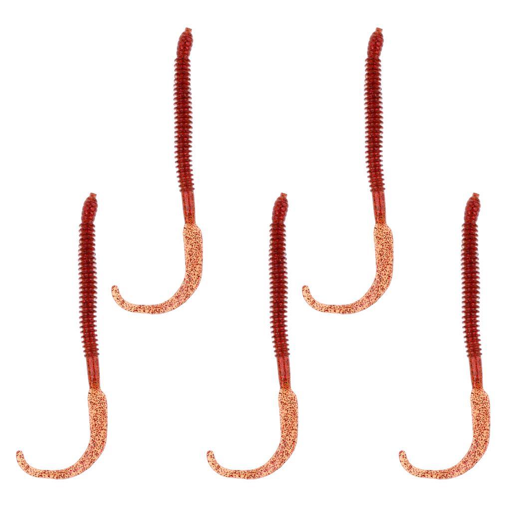 5Pcs Soft Earthworm Worm Lure Fishing Baits Ribbed Body Lures Kit