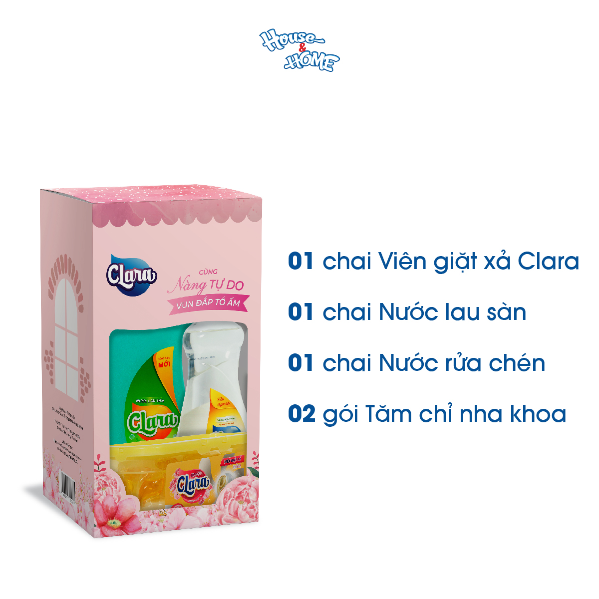 Bộ sản phẩm Clara GiftBox giặt xả, lau sàn, rửa chén, tăm chỉ phù hợp mọi gia đình