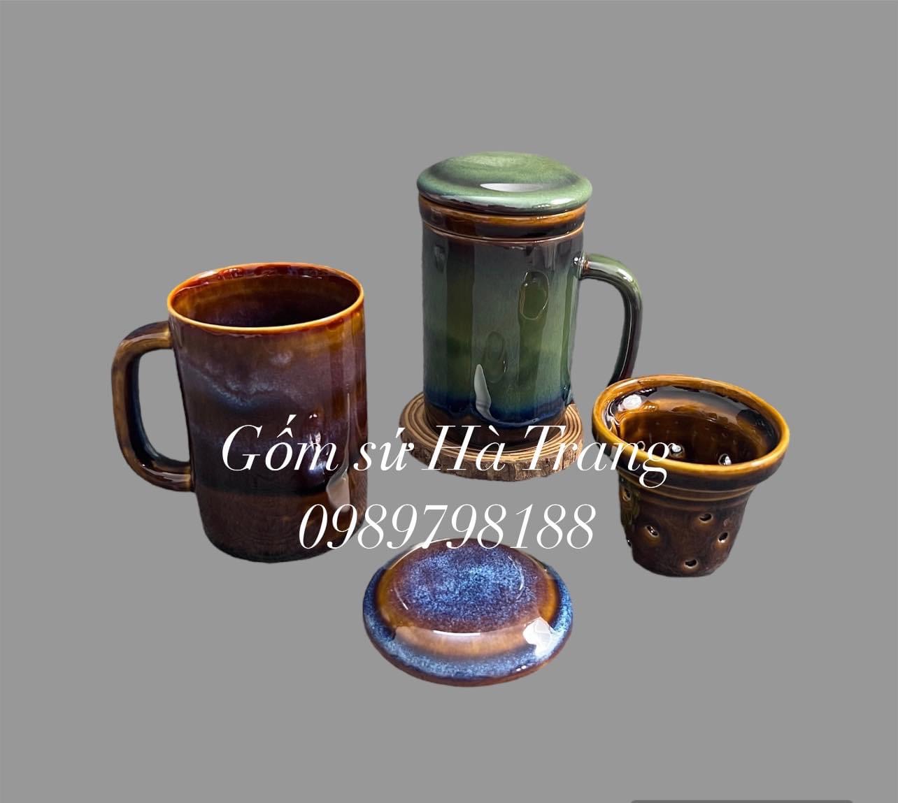 Cốc lọc trà gốm sứ Bát Tràng cao cấp men hoả biến dung tích 300ml