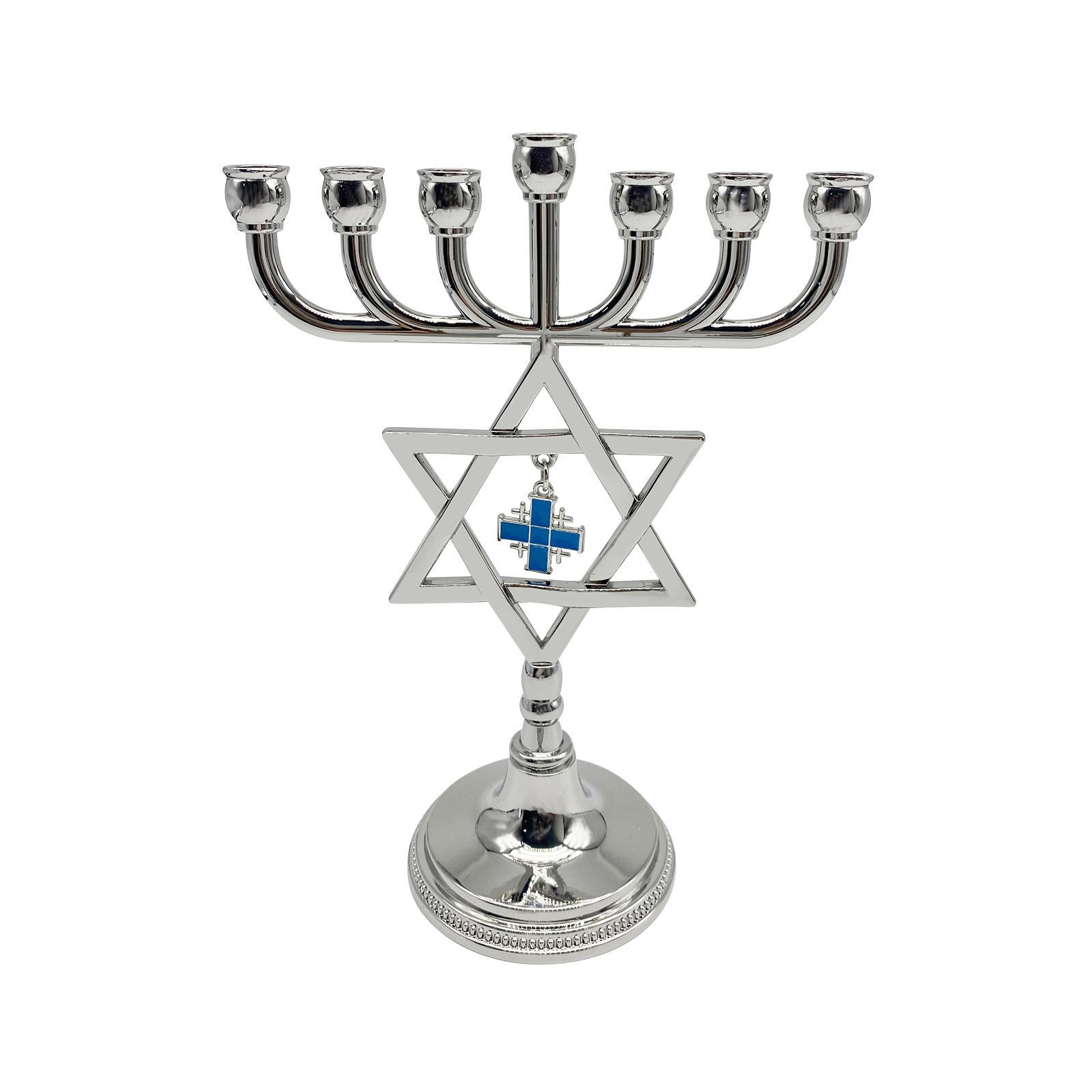 Hanukkah Menorah Candle Holder with star Branches Candlestick Decorations Elegant for Fireplace Mantel Height 17cm Candle Stand