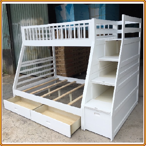 Giường 2 tầng Tundo màu trắng kèm 2 hộc kéo 1m/1m4
