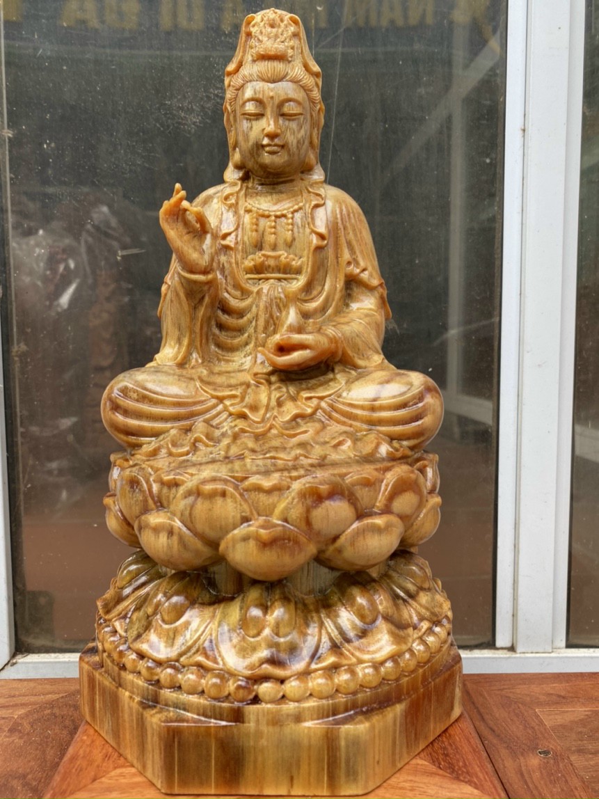 Tượng phật bà quan thế âm bồ tát bằng gỗ huyết long kt cao 30×15×15cm