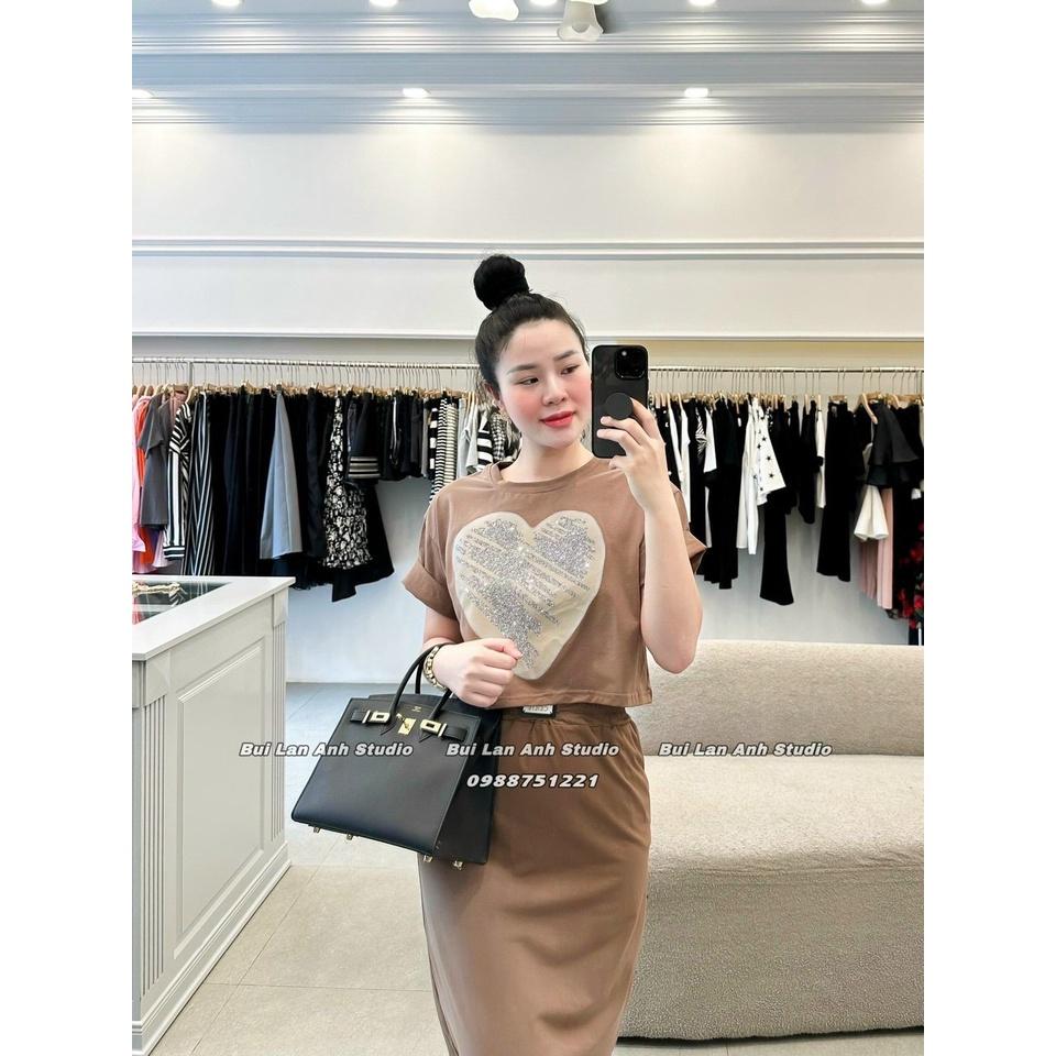 SET BỘ ĐI CHƠI, SET 2 MÓN ÁO CROPTOP TIM CỔ TRÒN TAY NGẮN PHỐI CHÂN VÁY CỰC TRẺ TRUNG