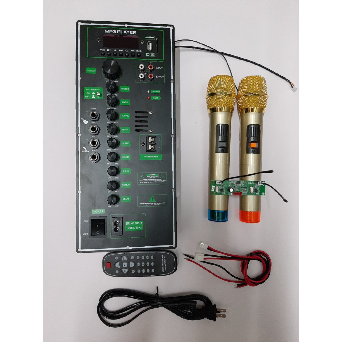 Combo Mạch Loa Kéo 4 tấc đơn kèm 2 Mic UHF