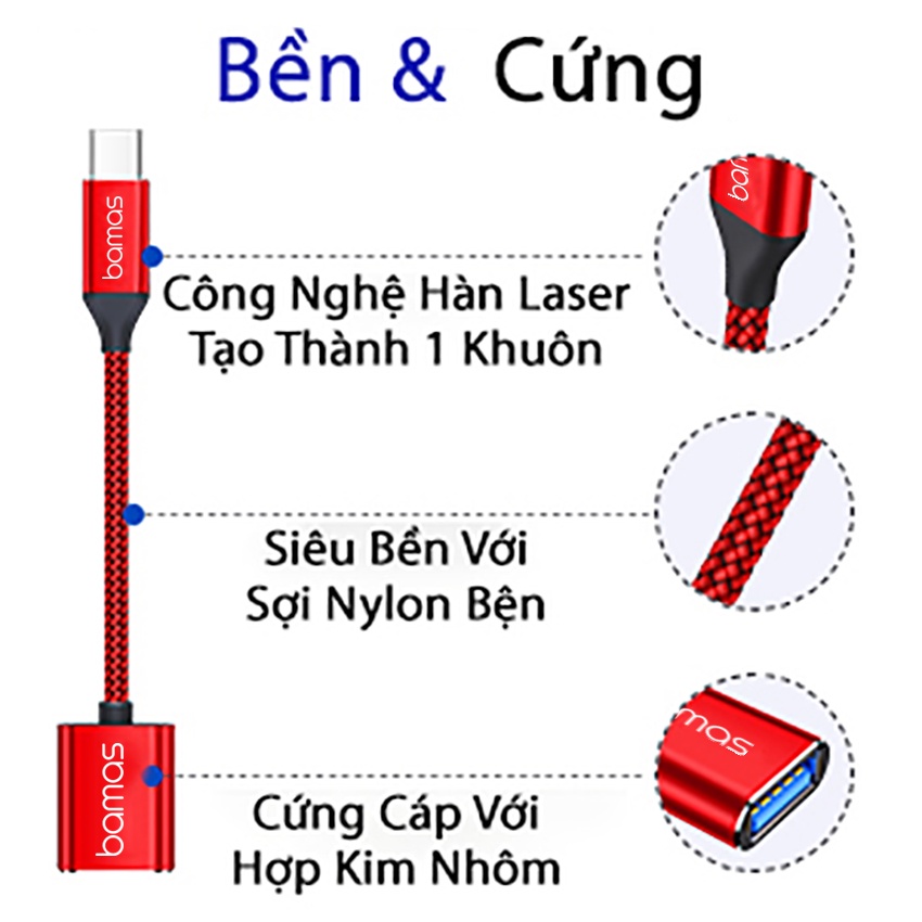 Cáp OTG Type C Bamas BC022 - Bộ Chuyển Đổi Usb Sang Type C  Usb 3.0 -Truyền Tải Dữ Liệu Siêu Tốc Lên Đến 5Gbps - Hàng Chính Hãng