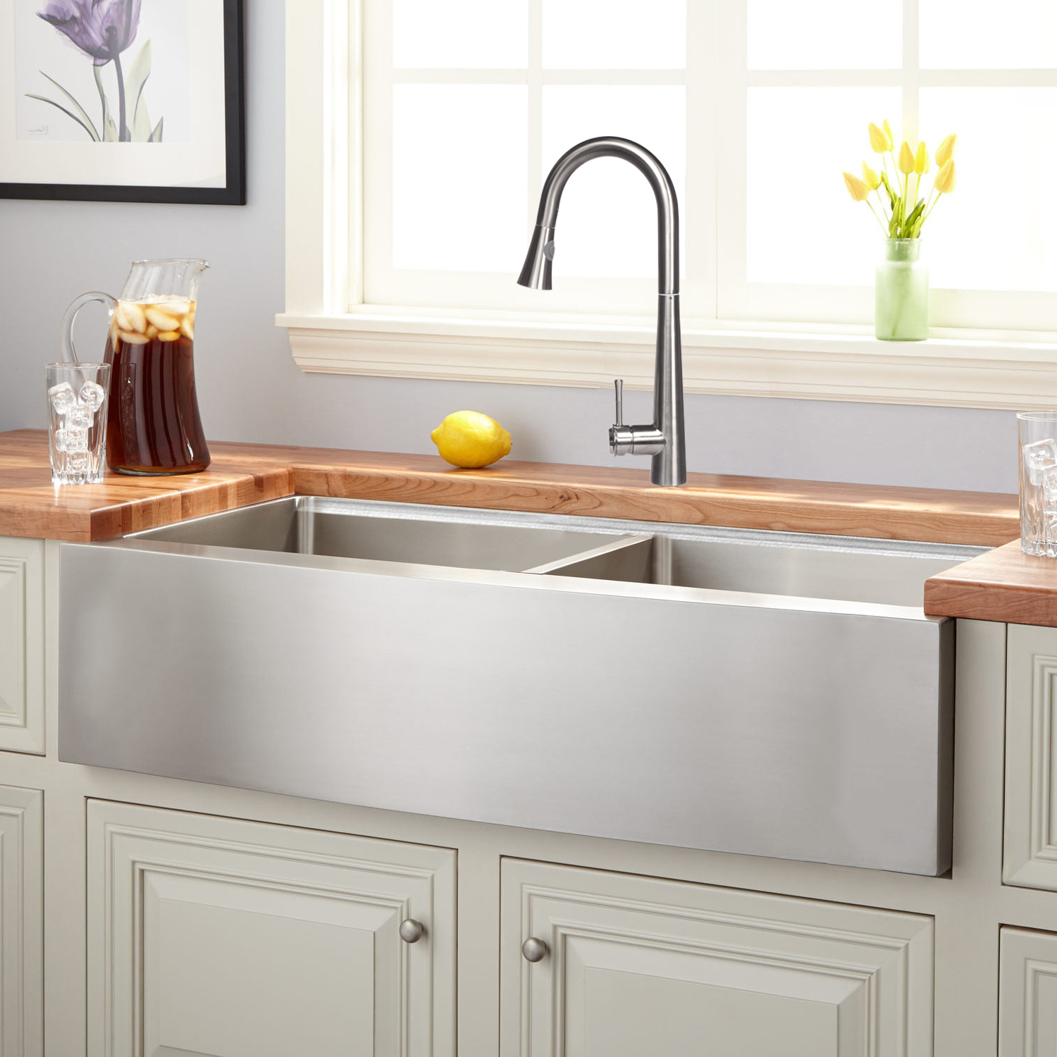 Bộ chậu 2 hố RANOX Apron sink và vòi rửa rút dây RN44996