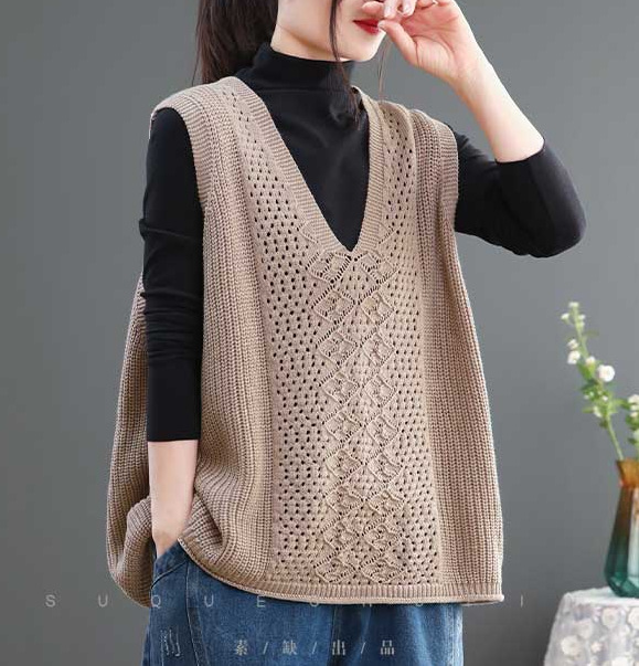 Áo gile dệt kim cổ V chất len mỏng mềm phong cách Hàn, Thời Trang Thu Đông Haint Boutique Hb04