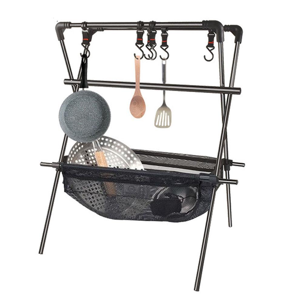 Outdoor Tripod Stand Aluminum Alloy Foldable Storage Rack Camping Cookware Clothes Hanger with Mesh Pouch for Camping