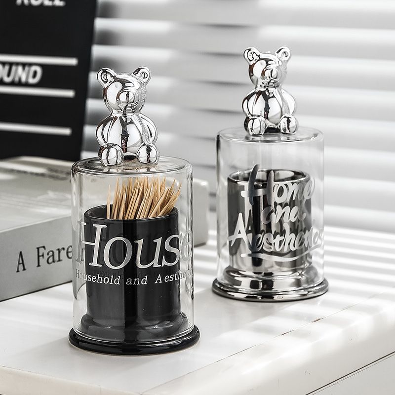 Hộp đựng tăm bằng nhựa acrylic hình gấu bearbrick Phong Cách Bắc Âu sang trọng cao cấp