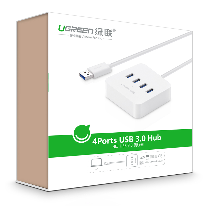 Hub USB 3.0 ra 4 cổng hỗ trợ nguồn DC 5V/2A dài 0,5m UGREEN CR118 30201 - Hàng Chính Hãng