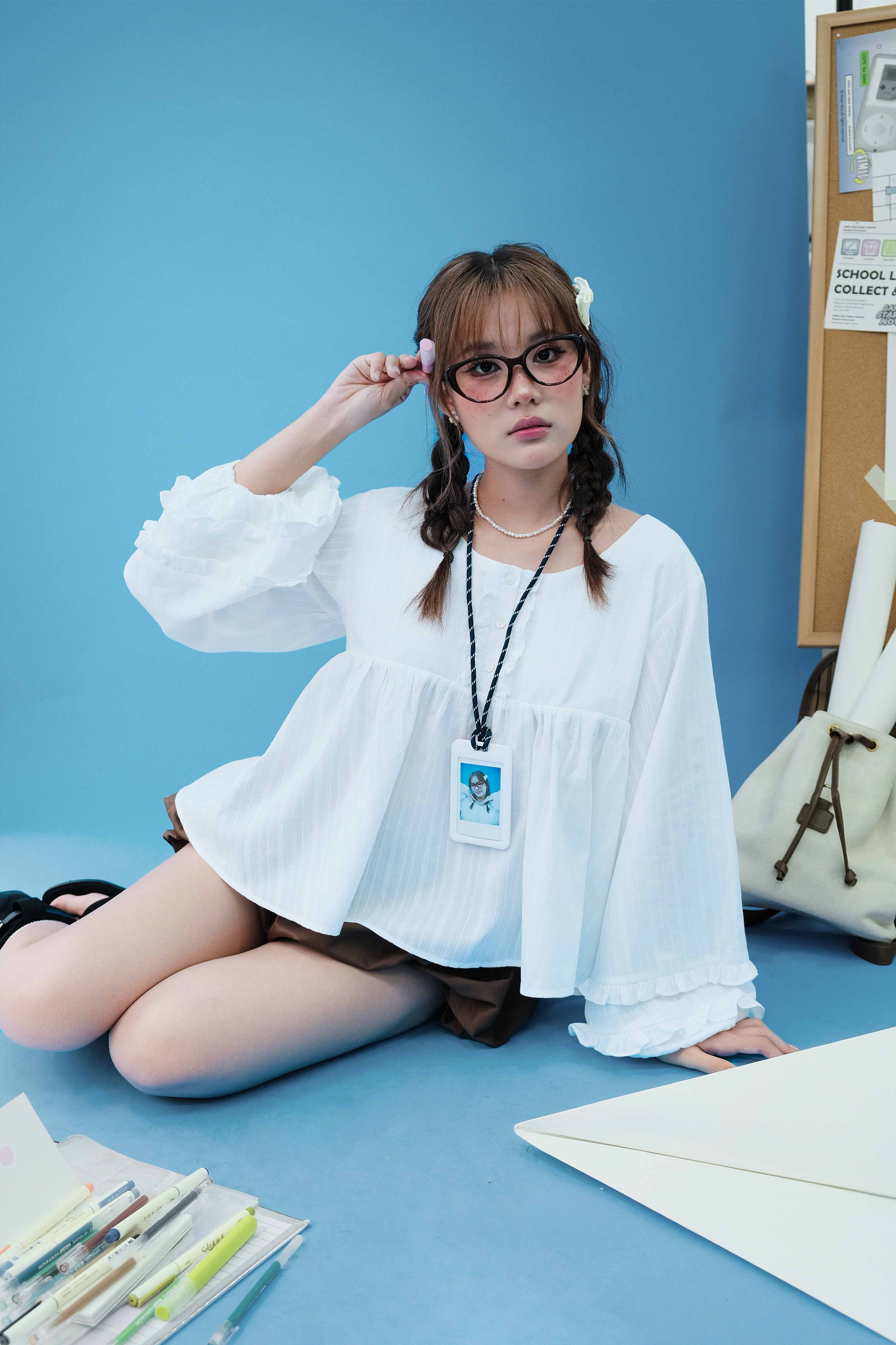 DOTTIE - Áo tay phồng phối bèo - Trắng kem - T1124
