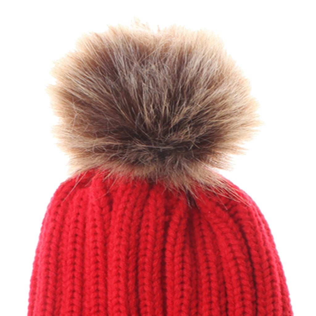 Baby Unisex Winter Warm Faux Double Fur Pom Bobble Knit Beanie Hat Cap