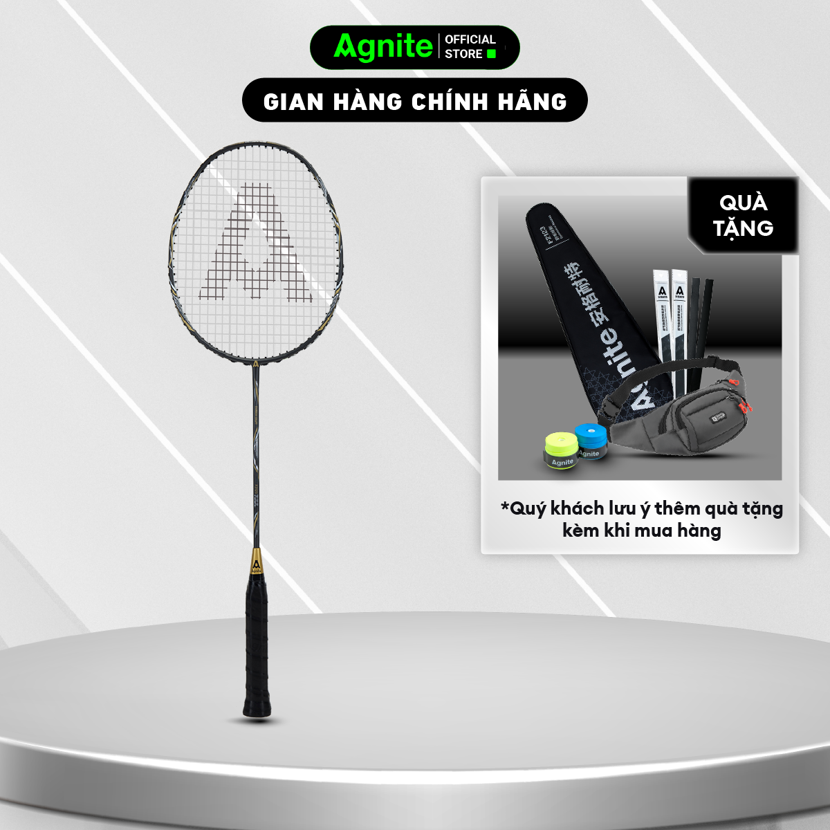 [TẶNG 3 CẦU] Vợt cầu lông đơn cao cấp chơi chuyên nghiệp Agnite, 100% CARBON, khớp nối liền siêu bền nhẹ tặng kèm túi đựng vợt