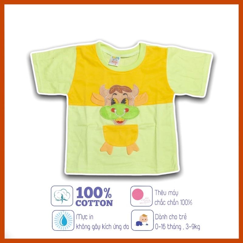 Set áo quần cộc tay trẻ em sơ sinh  thêu hình con trâu - 5 màu - dành cho trẻ 3 - 9kg