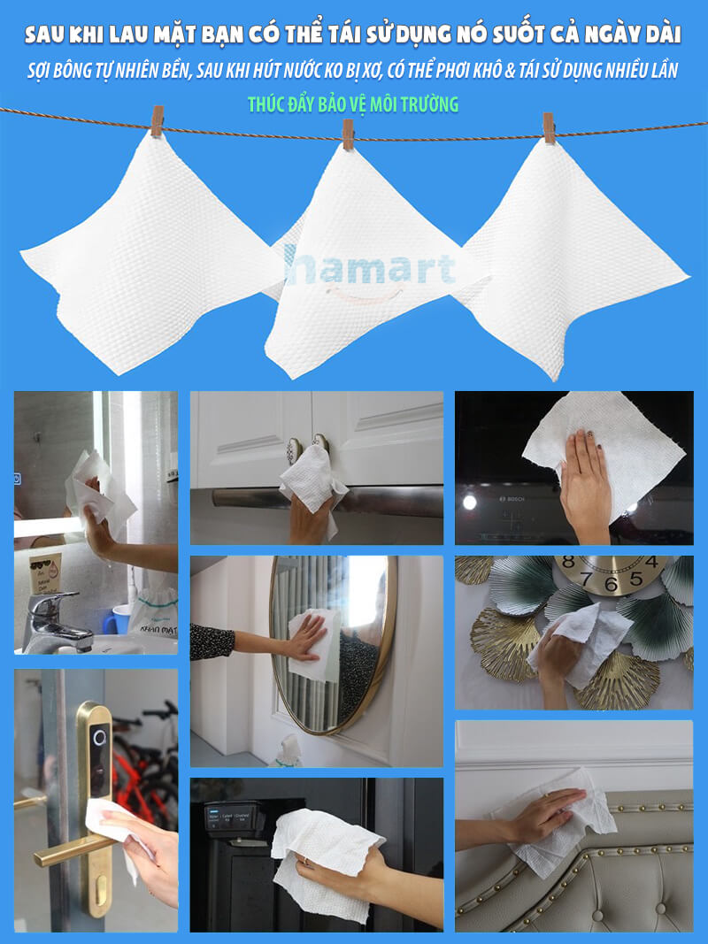 Bịch 60 Khăn Lau Mặt Khô Bông Cotton Giấy Tẩy Trang Dùng 1 Lần Mềm Mịn Tái Sử Dụng Đa Năng