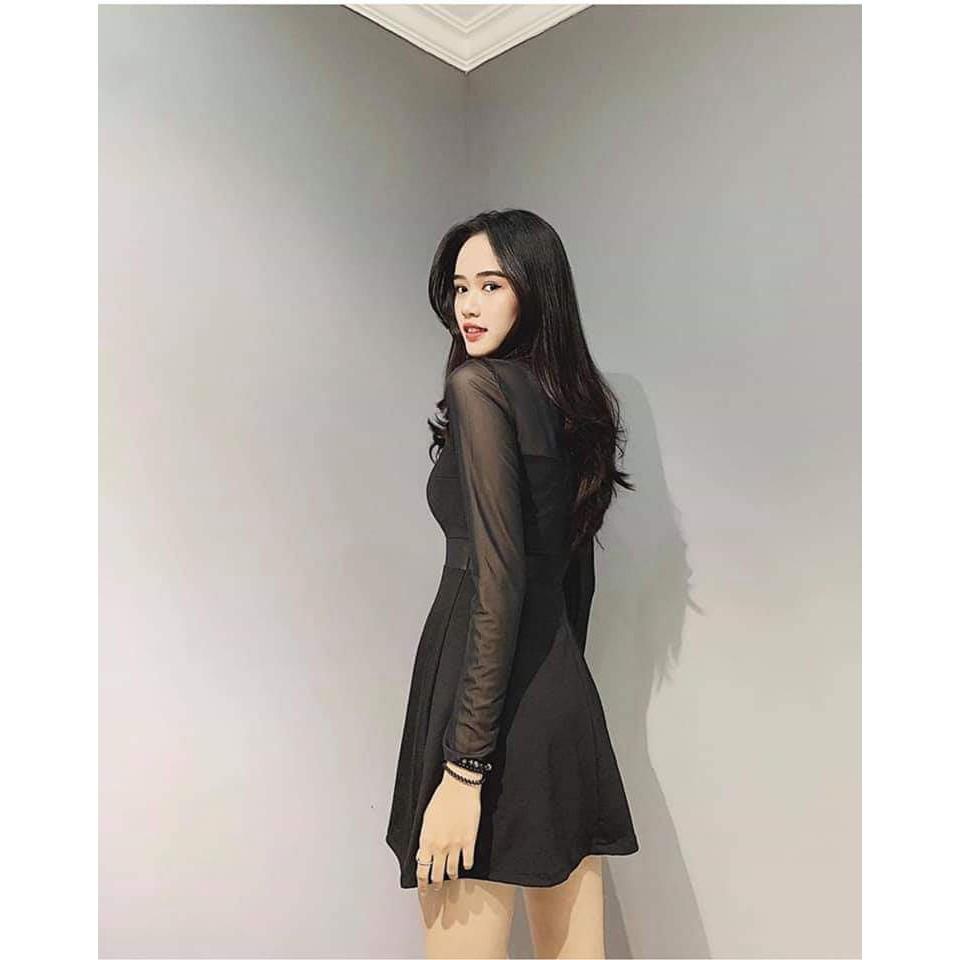 Đầm xoè đen tay lưới