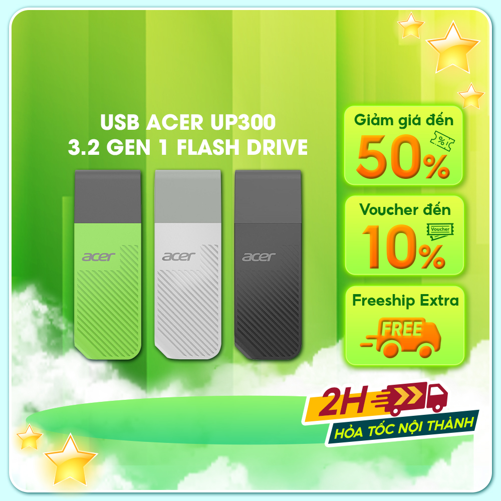 Usb 3.2 Gen 1 Acer Up300 Dung Lượng Usb 8Gb - 1Tb - Hàng Chính Hãng - Xanh Lá - 64Gb