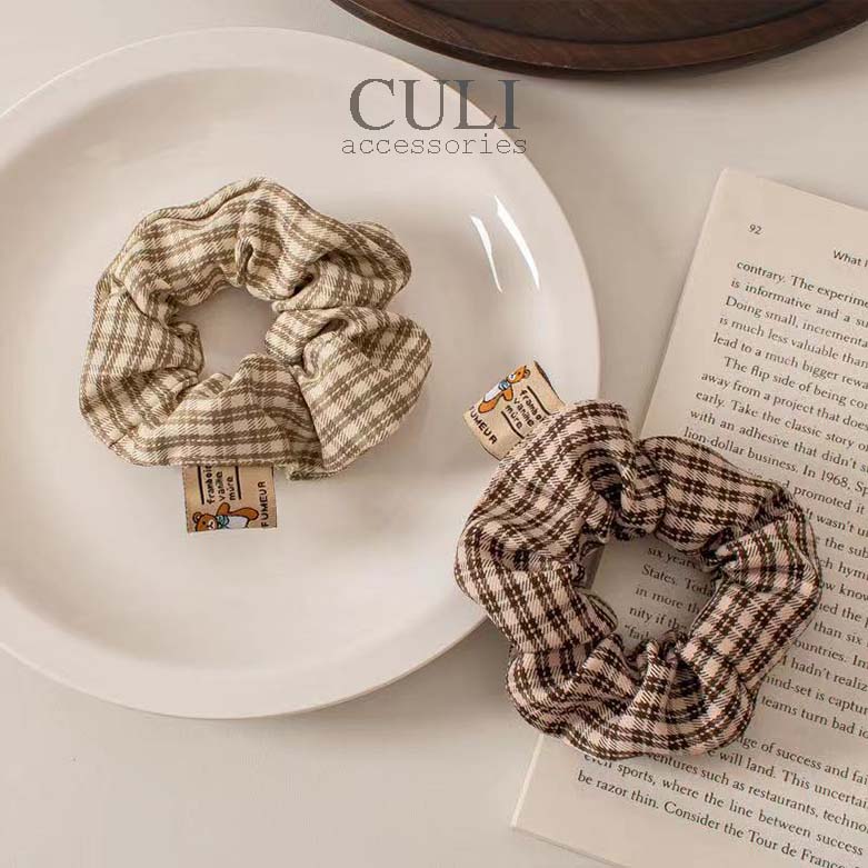 Dây cột tóc, cột tóc vải Scrunchies kẻ caro phong cách Vintage - Culi accessories