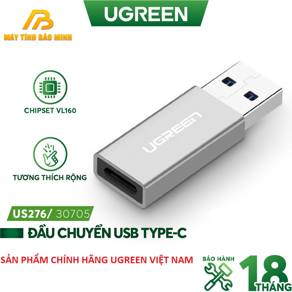 Đầu chuyển đổi USB 3.0 sang USB Type C Ugreen 30705 chính hãng - Hàng Chính Hãng