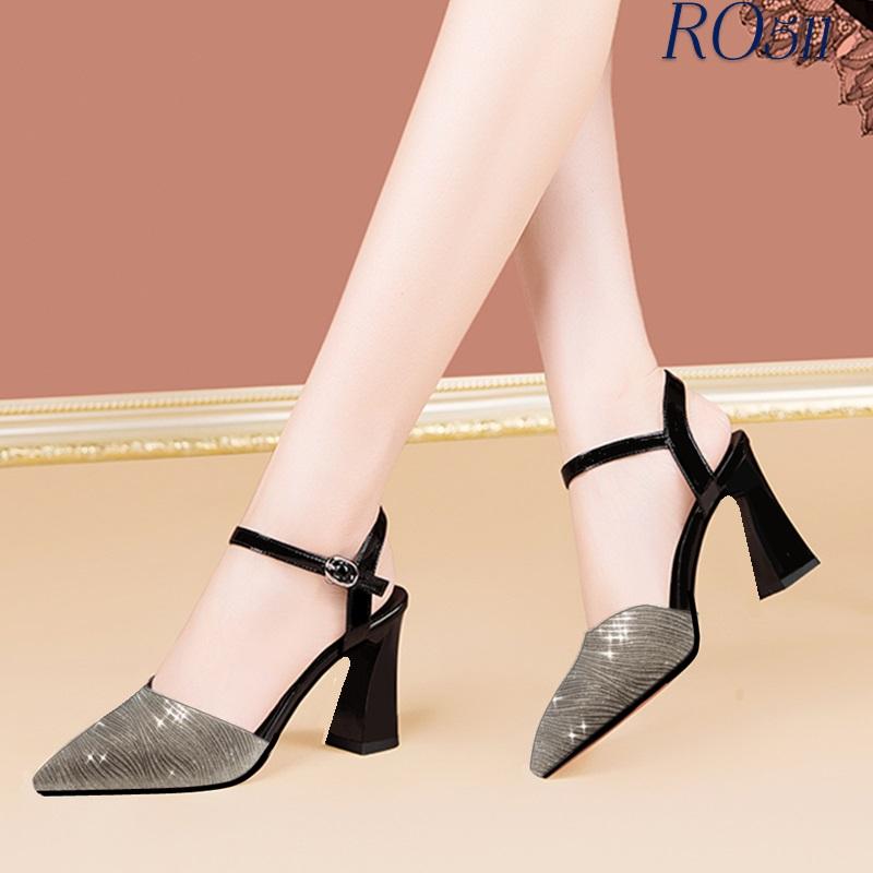 Giày sandal nữ cao gót 7 phân hàng hiệu rosata màu vàng ro511